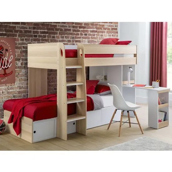 Eclipse Wooden Bunk Bed In Scandinavian Oak And White