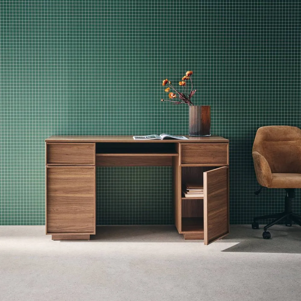 sweeek Wood effect desk 2 doors 2 drawers 1 niche 140cm in Dark Brown 3