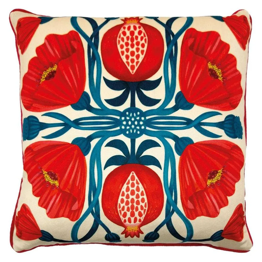 Nina Pace Elle Pomegranate Floral Filled Cushion in Dark Red