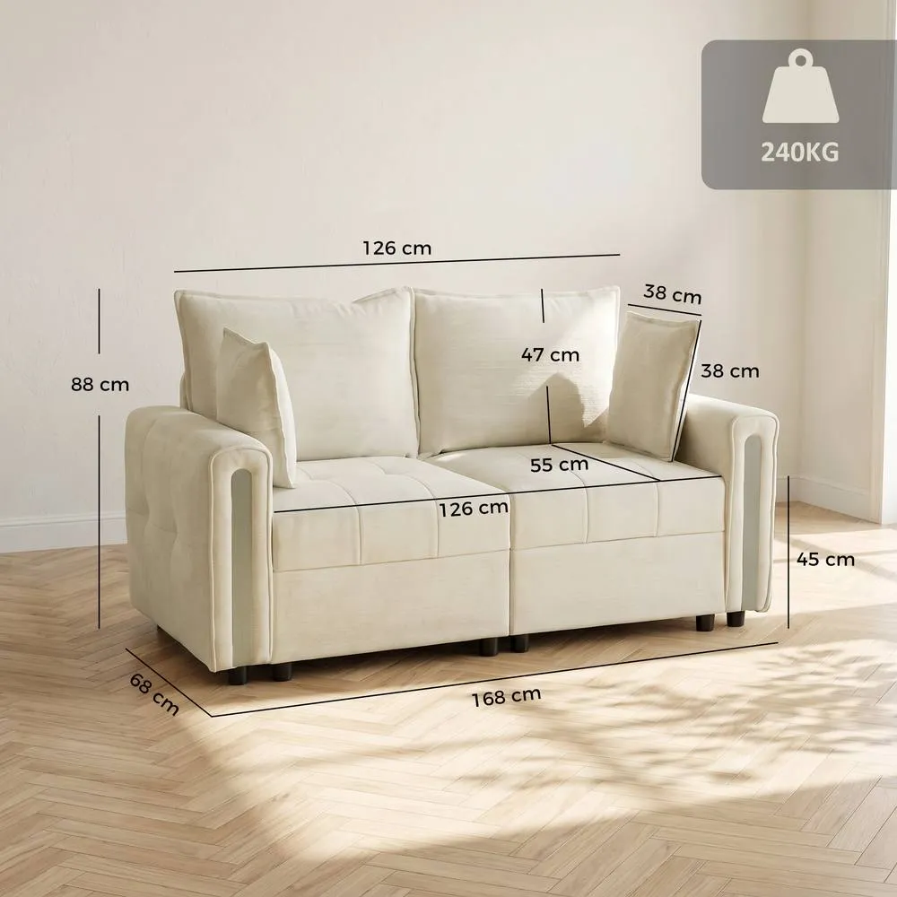 HOMCOM 2 Seater Sofa with Lift-Up Storage, 168 cm Velvet Couch, Beige 3