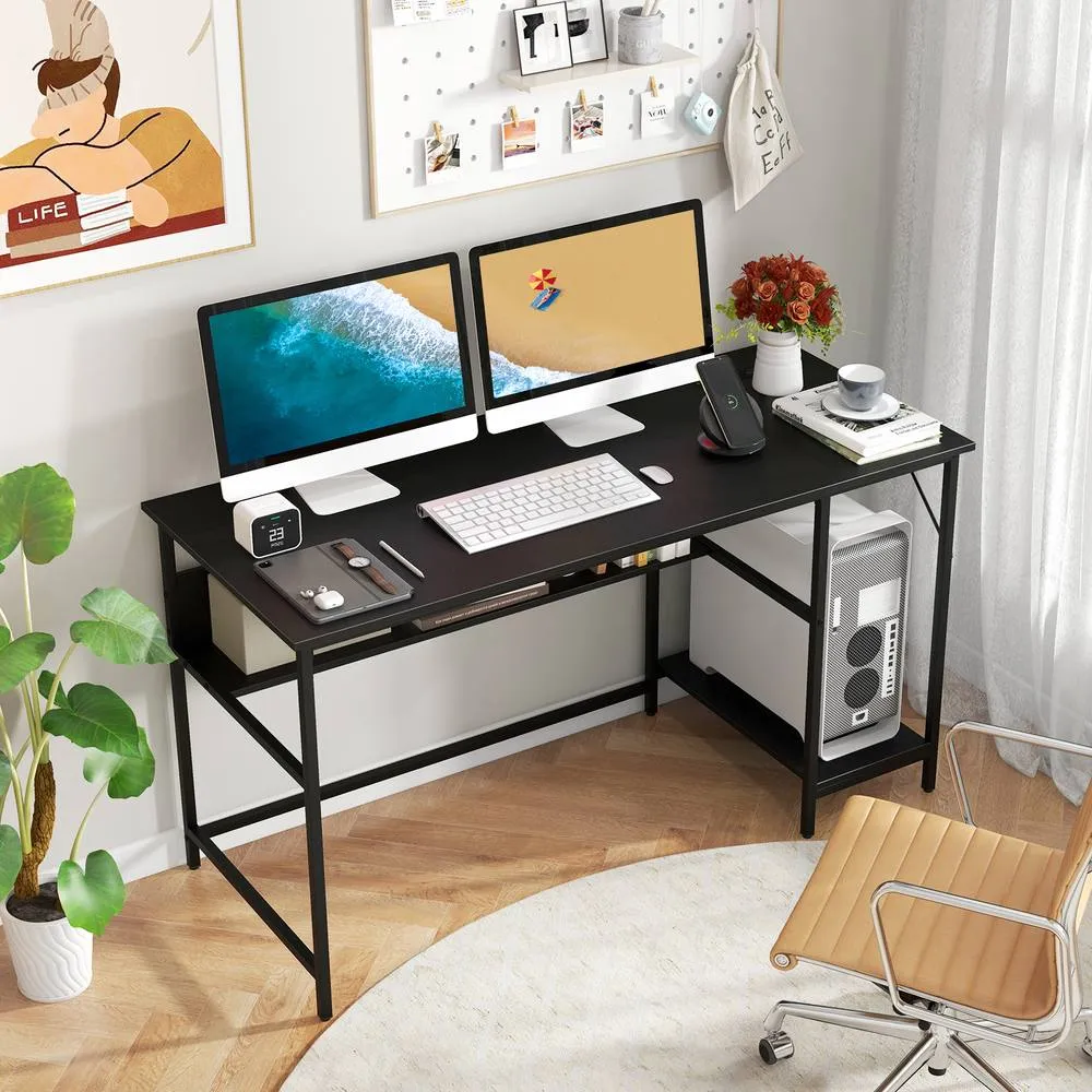 Costway 140 x 60 CM Computer Desk w/ Charging Station & 4 Power Outlets in Black