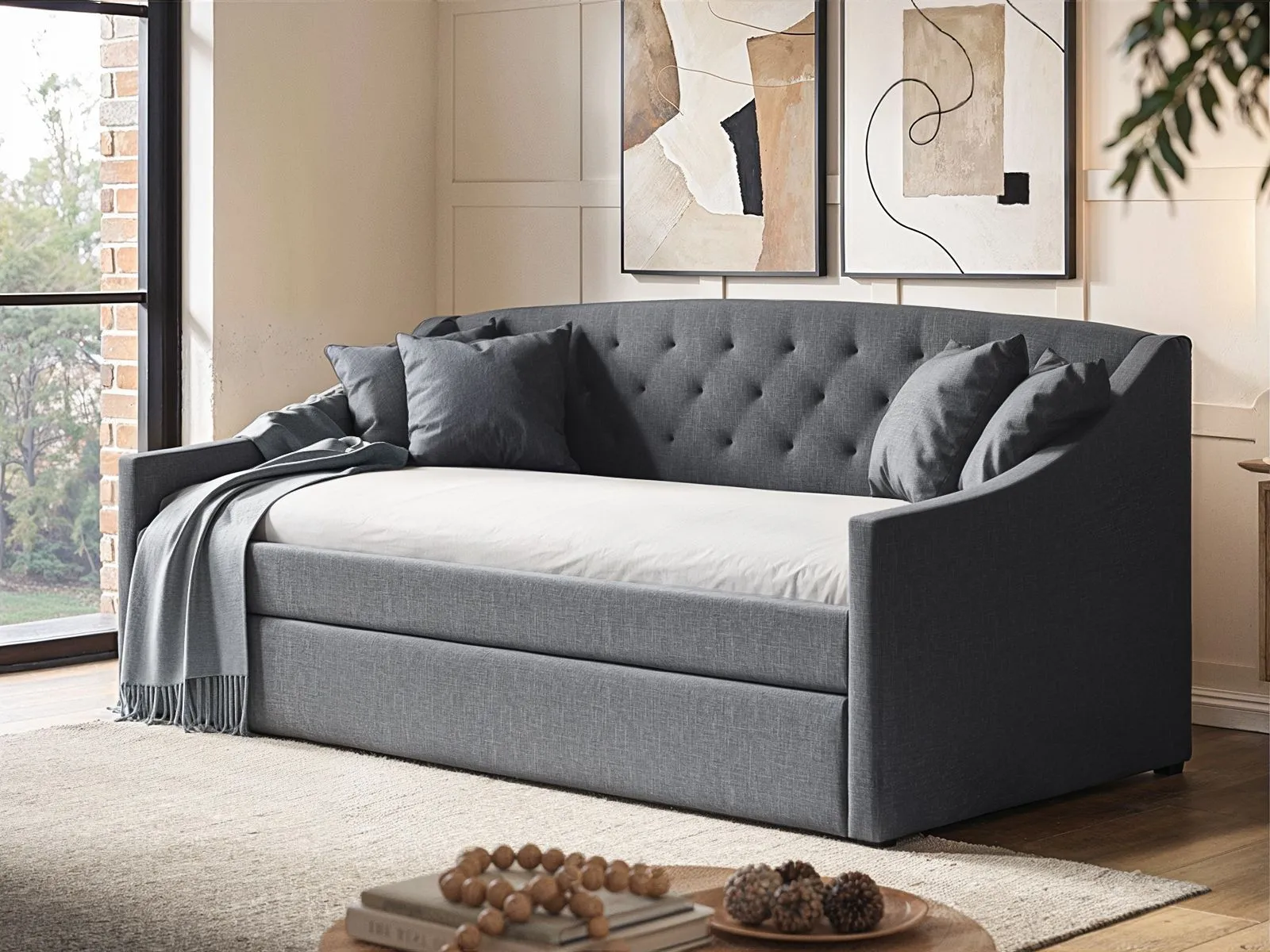 Flair Aurora Fabric Daybed with Trundle in Grey 2