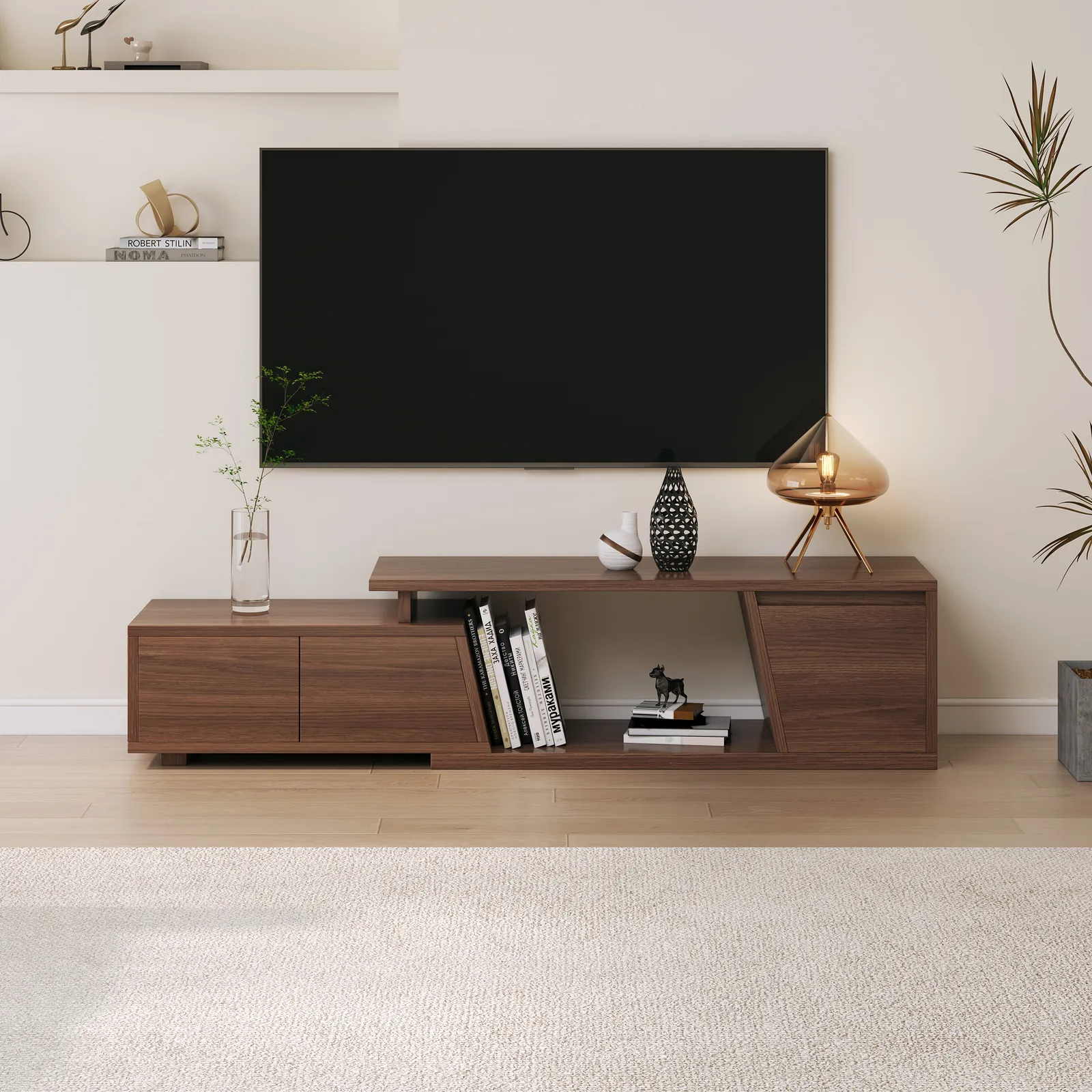 Storage Modern Walnut Wood TV Stand Brown Countryside 120 cm Floor-standing TV Unit with 3 Drawers