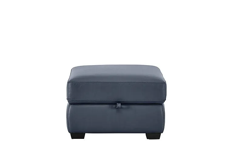 Compact Collection Petit Leather Storage Footstool - BV Ocean Blue