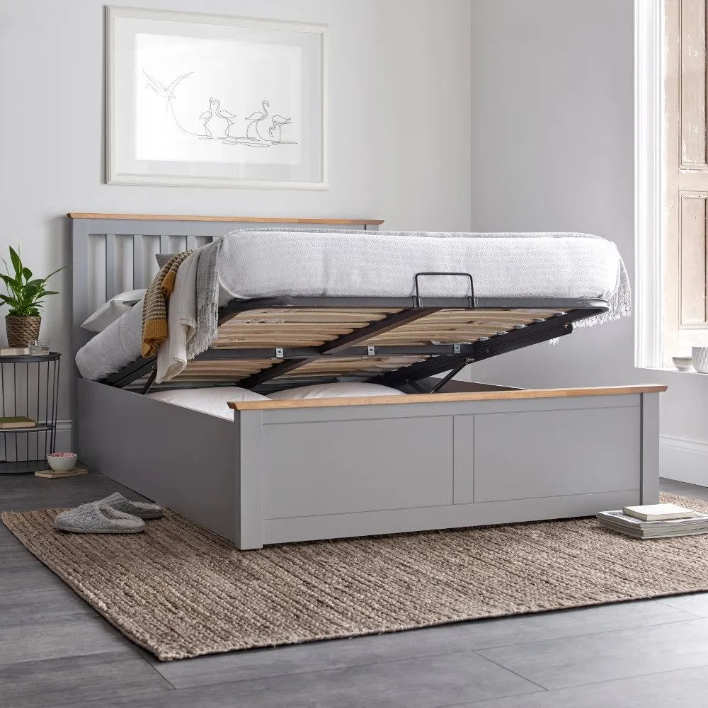 Malmo - Double - Ottoman Bed - Grey - Wood - Double - Happy Beds