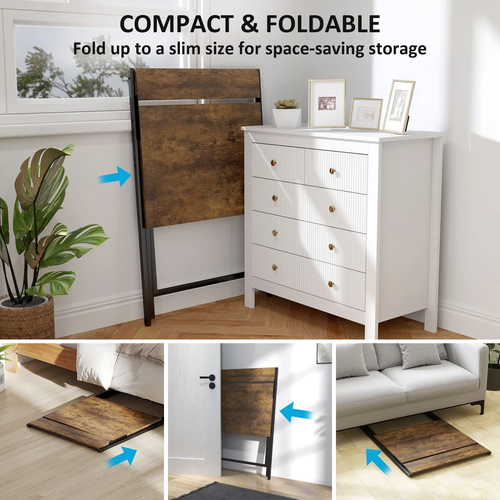 HOMCOM 70 cm Folding Computer Desk for Small Spaces Bedroom in Brown 4
