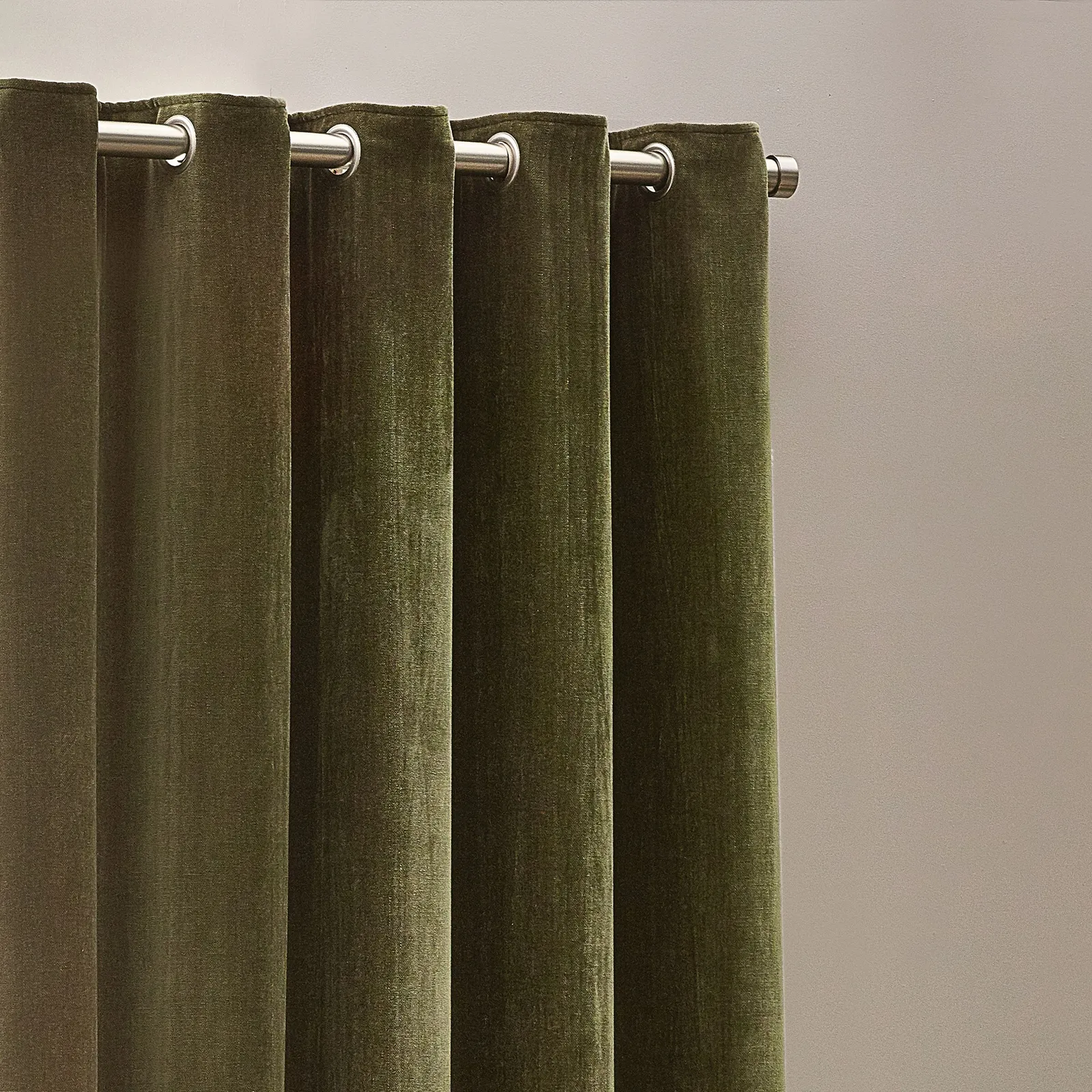 Yard Heavy Chenille Velvet Room Darkening Eyelet Curtain Pair in Olive 3