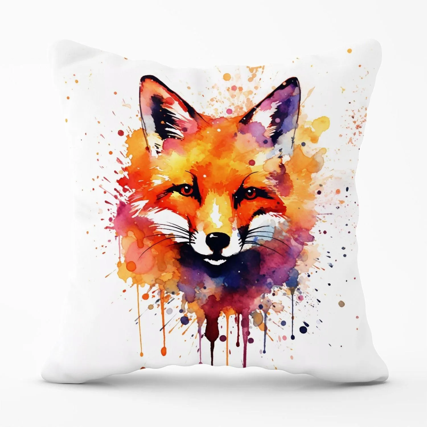 Warren Reed - Designer Watercolour Splashart Fox Face Outdoor Cushion in Orange