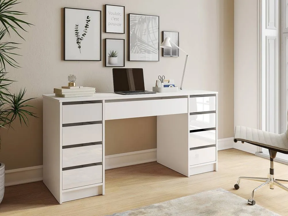 Vente-unique Desk With 9 Drawers - Gloss White - JENEMI