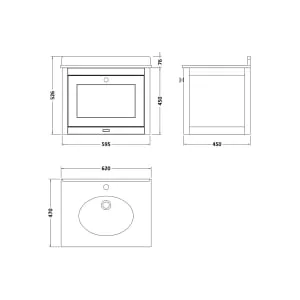 Bayswater Hartleigh Pointing White Traditional Wall Hung Vanity Unit & 1 Tap Hole White Marble Top Basin - 600mm 2