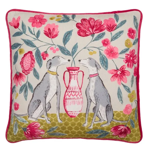 Floral Dogs Cotton Square Cushion 3