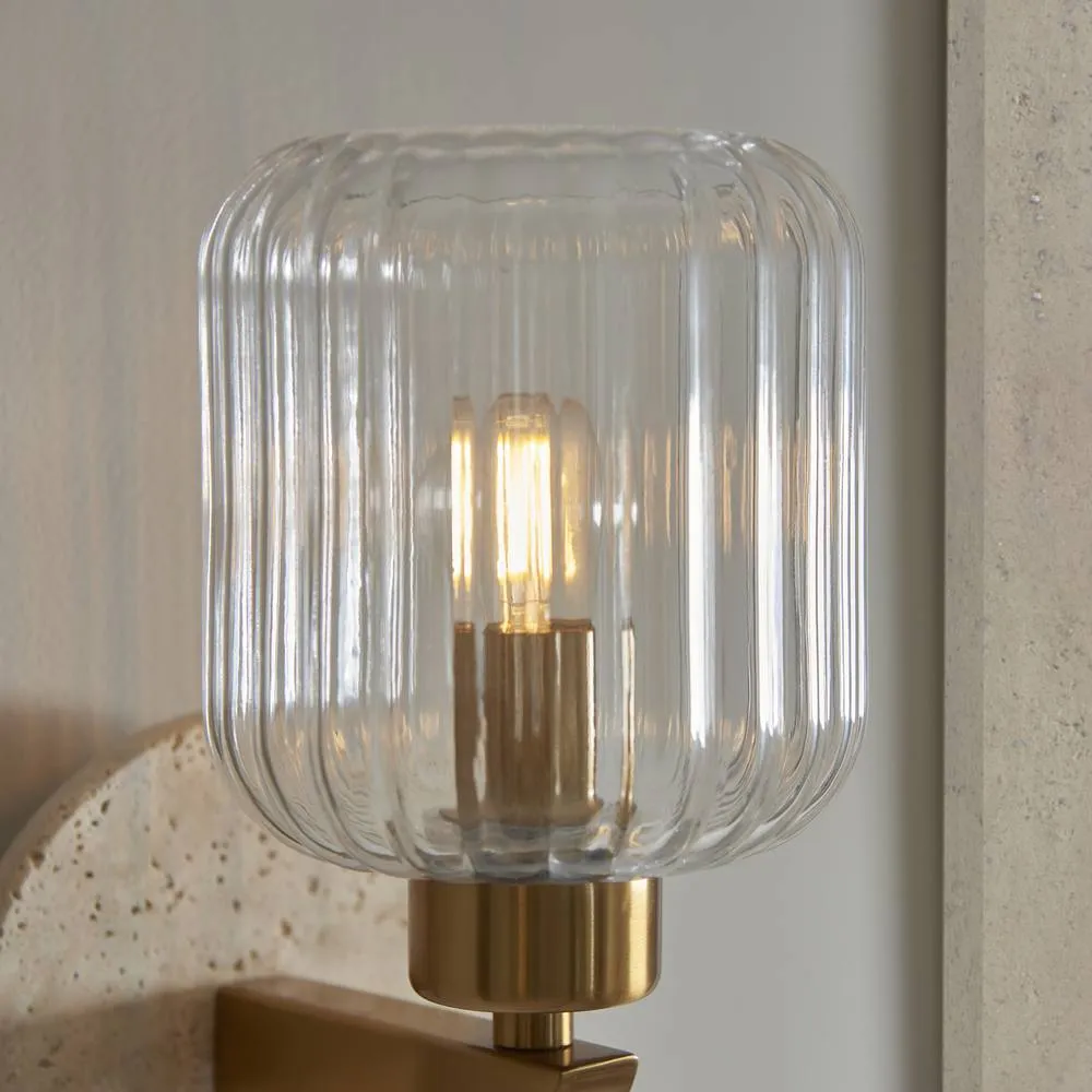 Netlighting Travi Ribbed Wall Lamp Beige Marble Vintage Brass & Ribbed Glass E14 5
