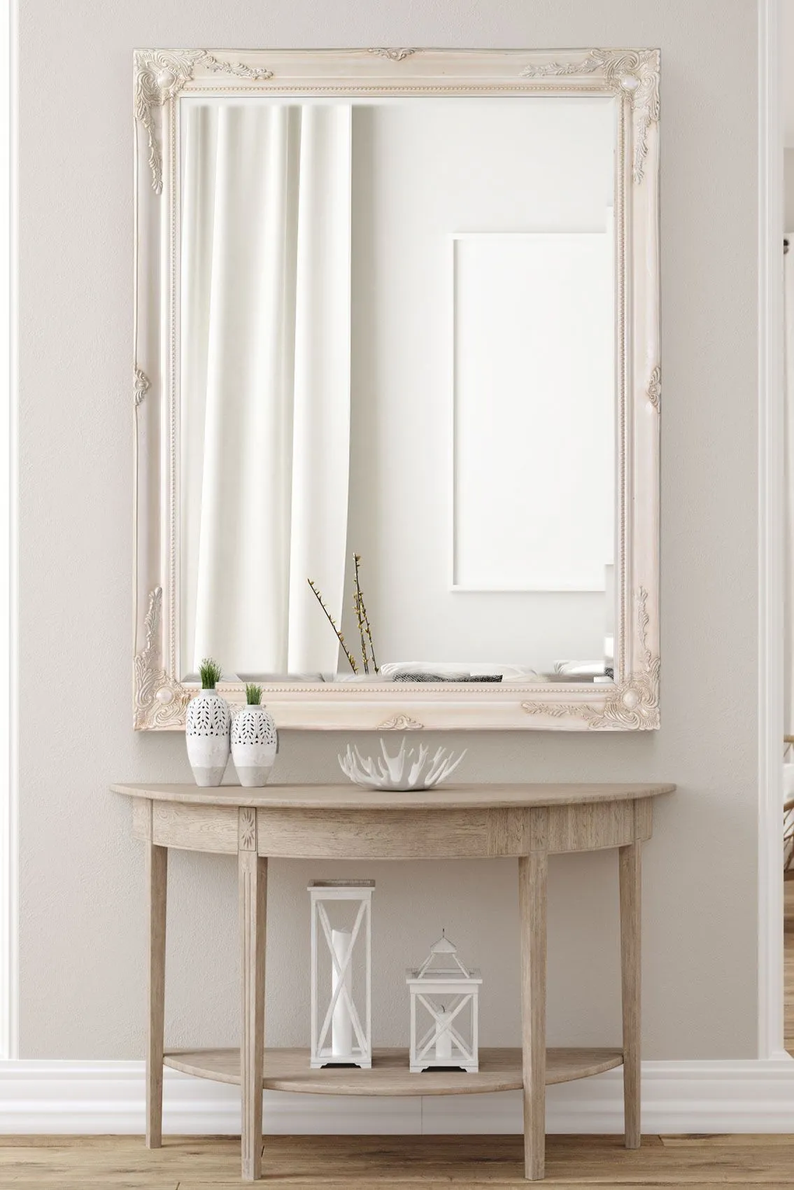 MirrorOutlet Buxton Ivory Large Leaner Mirror 140 x 109 CM in Beige