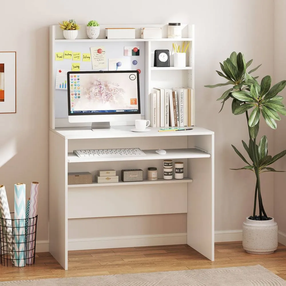 Costway Computer Desk Home Office Writing Table w/ Magnetic Bulletin Board in White 6