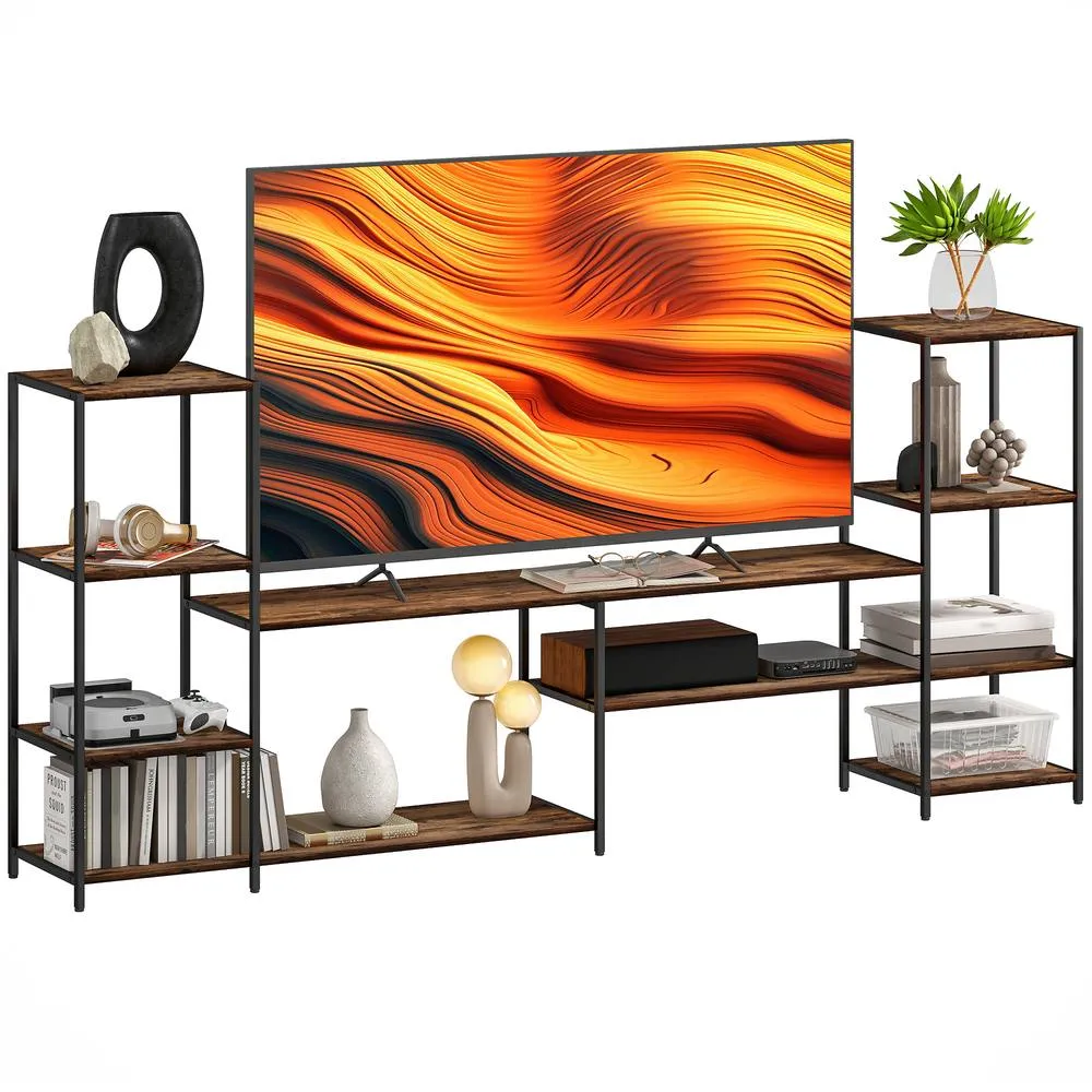 HOMCOM TV Unit for TVs up to 60 Inches, Industrial TV Stand with Shelves in Brown 2