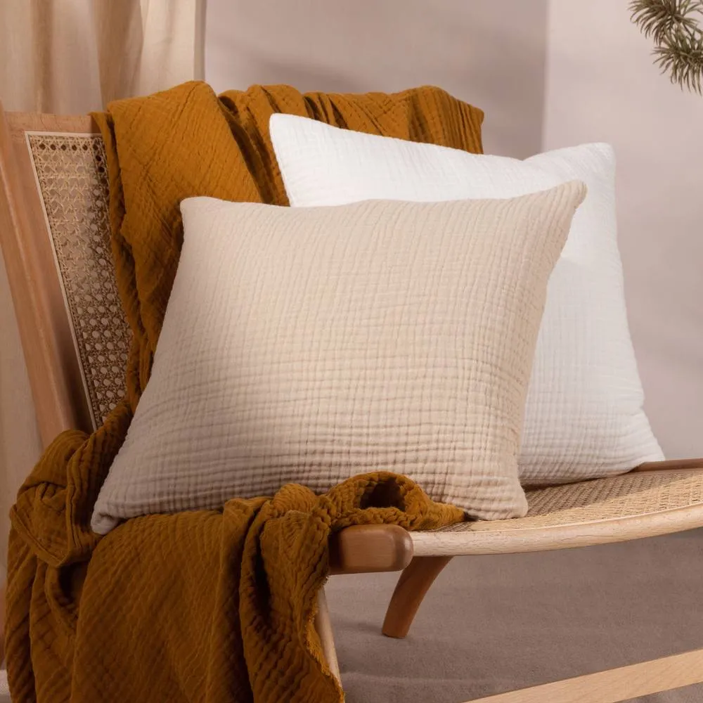 Yard Lark Muslin 100% Cotton Plain Cushion in Natural 1