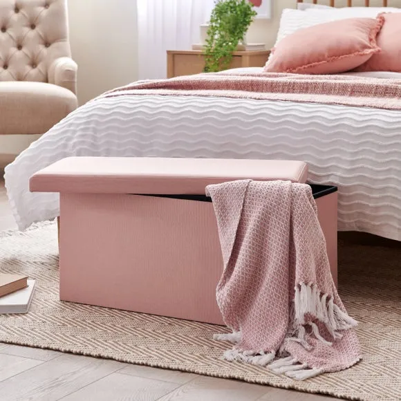 Faux Linen Rectangular Ottoman 2