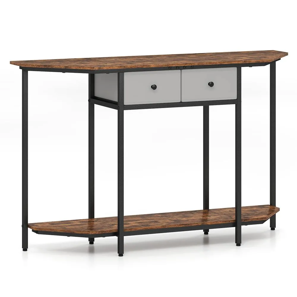 Costway 130 CM Console Table 2-Tier Entryway Table with 2 Drawers-Brown in Brown