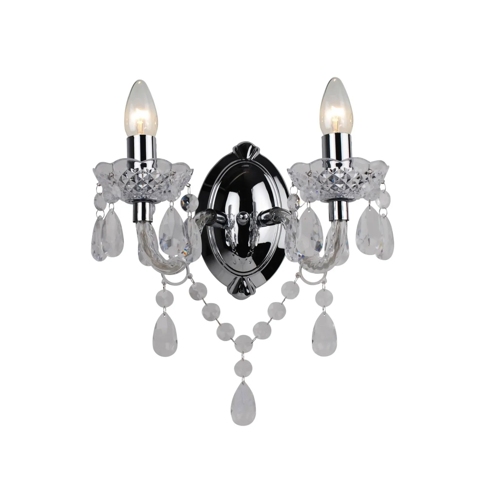 First Choice Lighting Clear Acrylic & Chrome Marie Therese Style 2 x 40W Wall Light