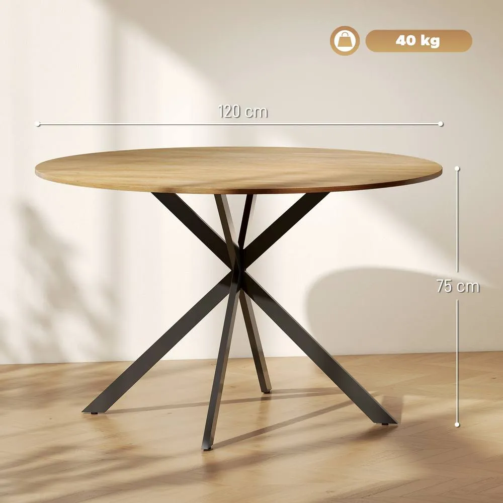 HOMCOM 120 cm Dining Table for 4, Industrial Kitchen Table with Steel Legs in Natural 3