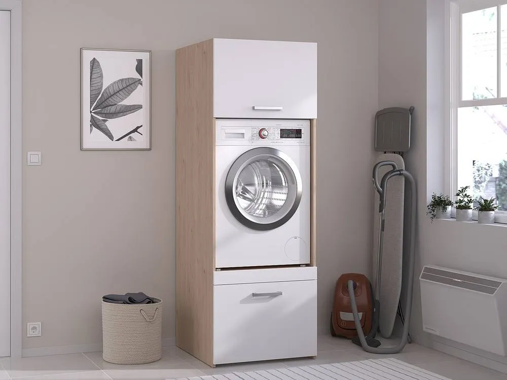 Vente-unique Washing Machine Cabinet With 1 Shelf, 1 Drawer & 1 Cupboard - Light in Light Oak