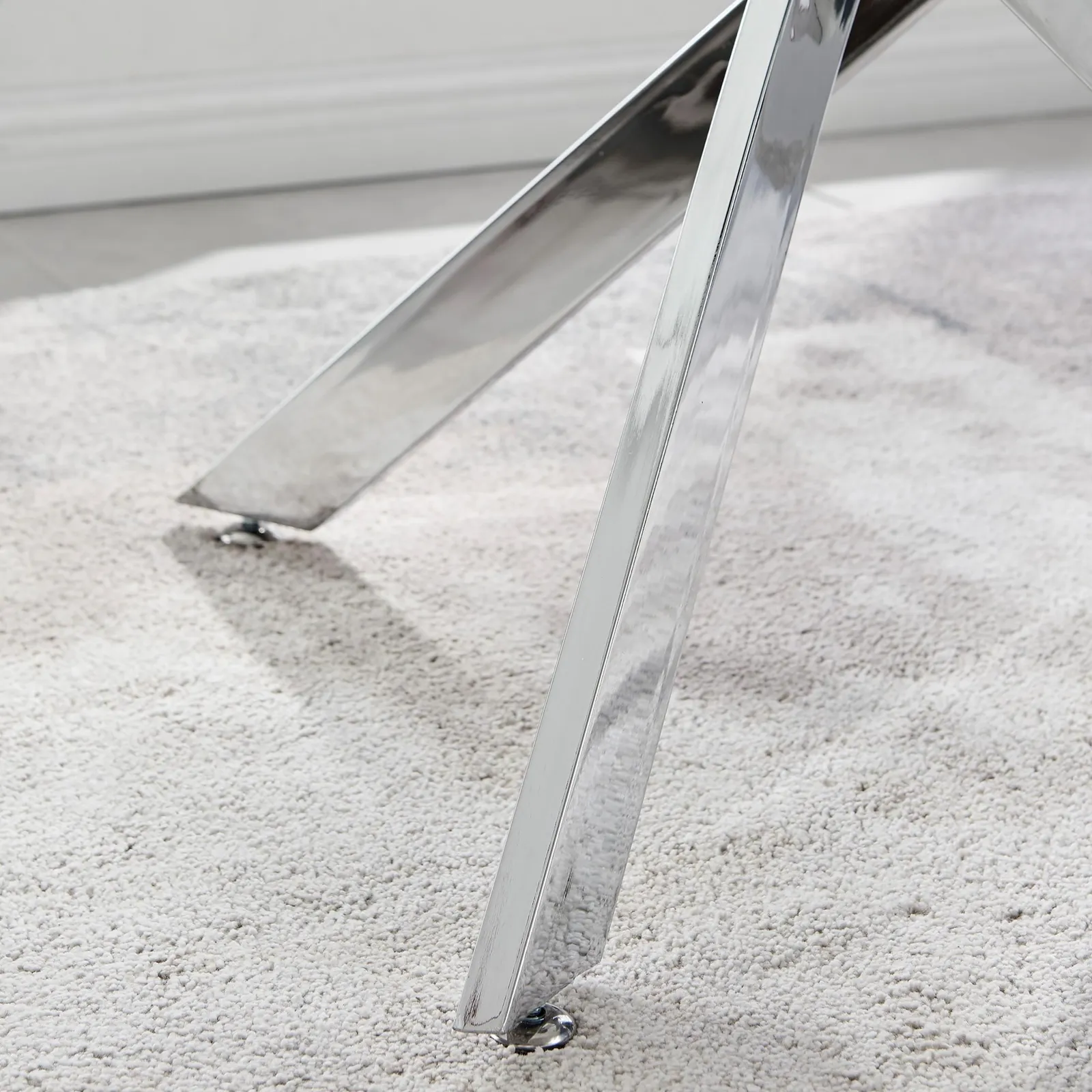 FurnitureboxUK Leonardo Glass & Chrome Metal Dining Table & 4 Milan Chairs Set in Beige 6