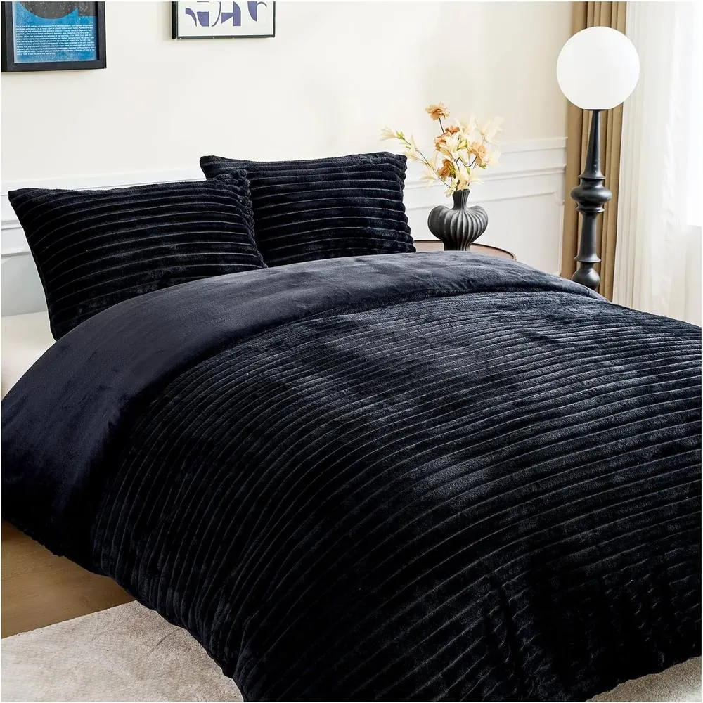 GAVENO CAVAILIA Osum Ribbed Duvet Cover Set in Black 3