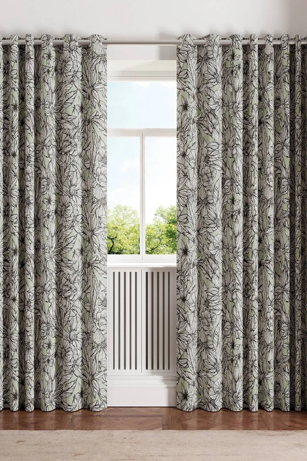 Ted Baker 'Vietnm' Cotton Lined Curtains in Green 1