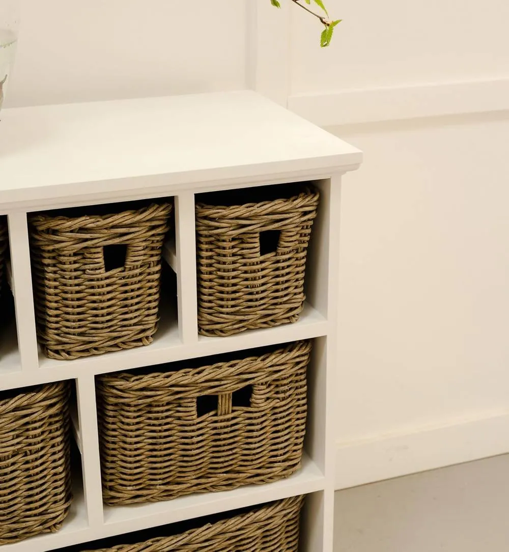 Statement Furniture Tetbury 10 Drawer Storage Unit with Brown Faux Wicker Baskets in White 2