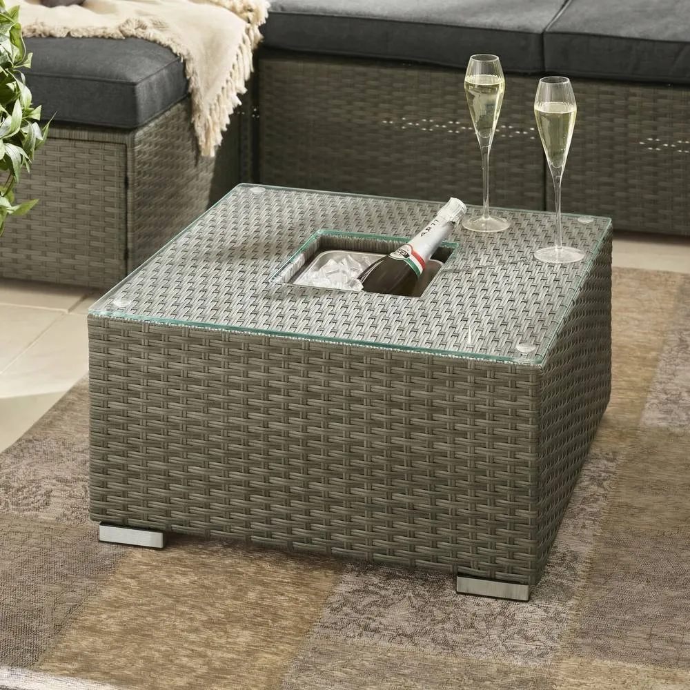 FurnitureboxUK Orlando Rattan Garden Coffee Table with Central Ice Bucket in Grey 1