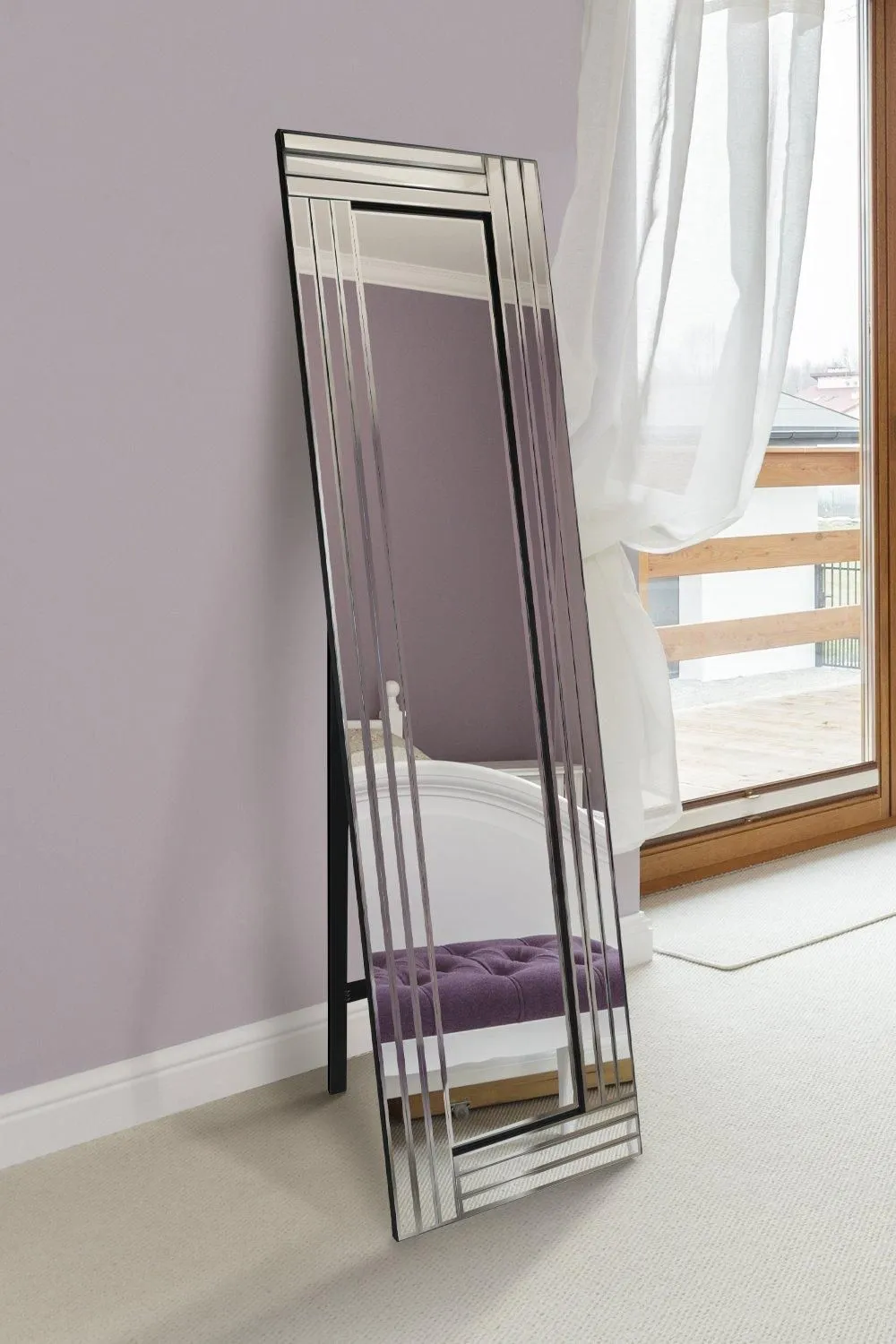 MirrorOutlet 'Oakley' All Glass Triple Edge Bevelled Full Length Cheval Mirror 150 x 40 CM in Clear