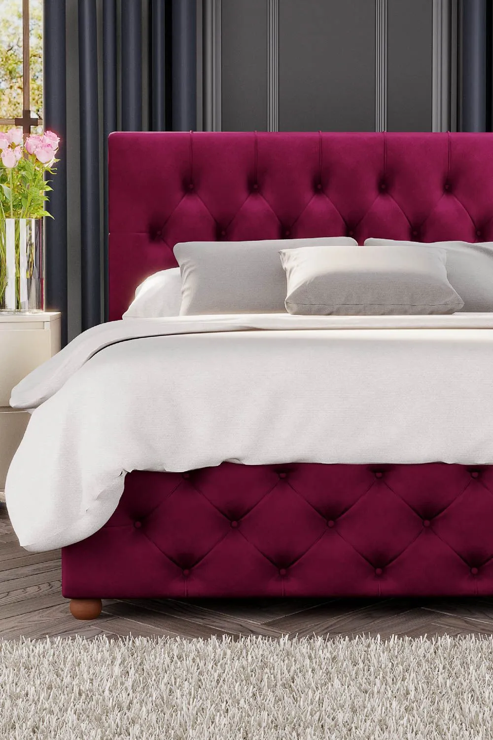 Laurence Llewelyn-Bowen Luna Ottoman Storage Bed in Plush Velvet Fabric, Custom Made in Wine 4