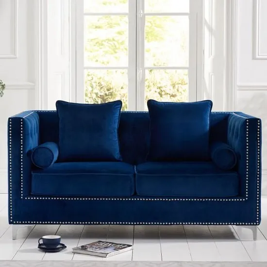Mulberry Modern Fabric 2 Seater Sofa In Blue Velvet