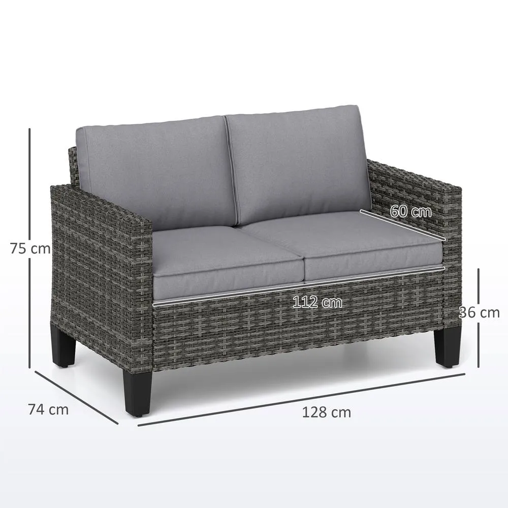 OUTSUNNY Rattan Sofa with Cushions, 2 Seater Garden Furniture, Dark Grey 3