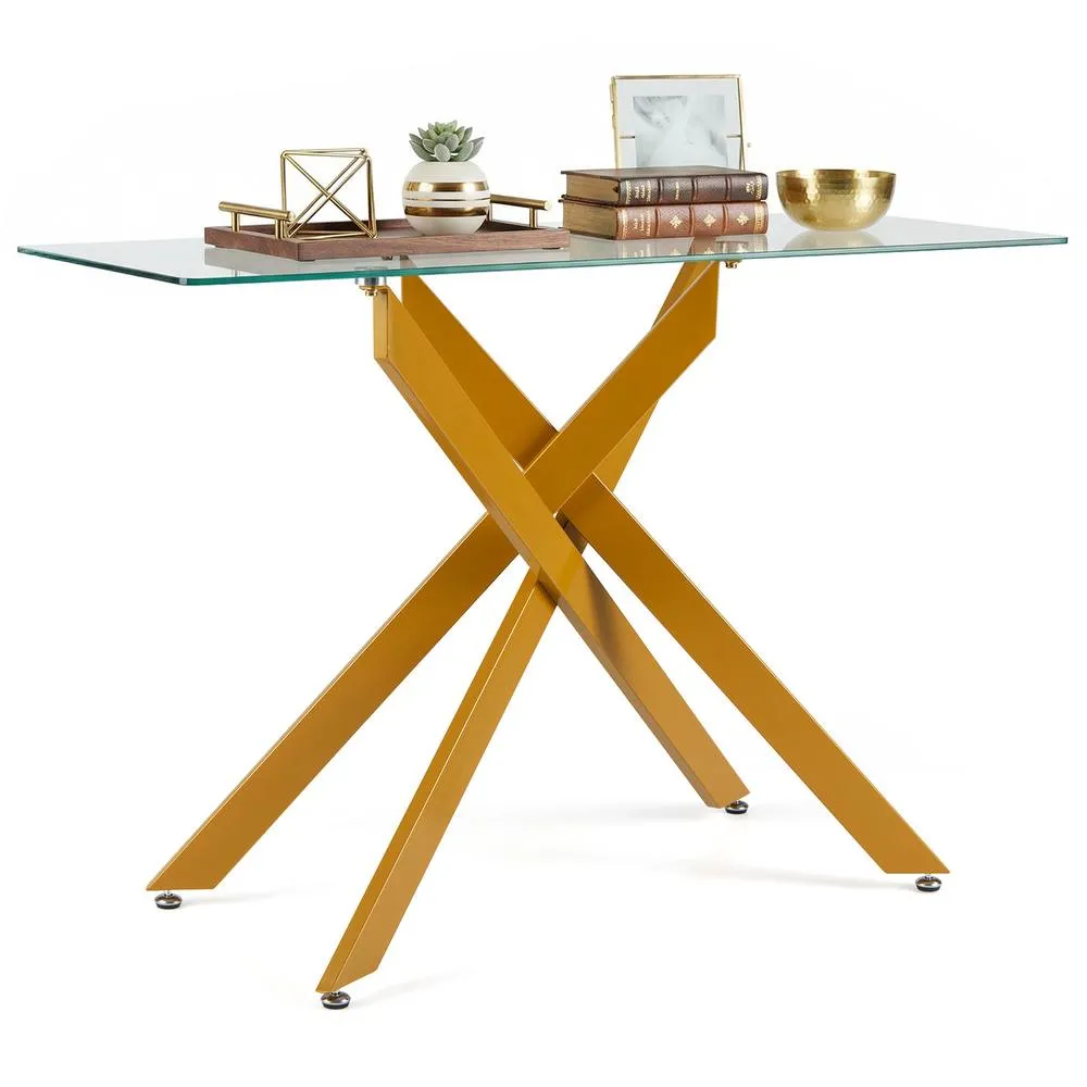 Costway Glass Console Table 115CM Entryway Table w/ Clear Tempered Glass Top in Gold 3