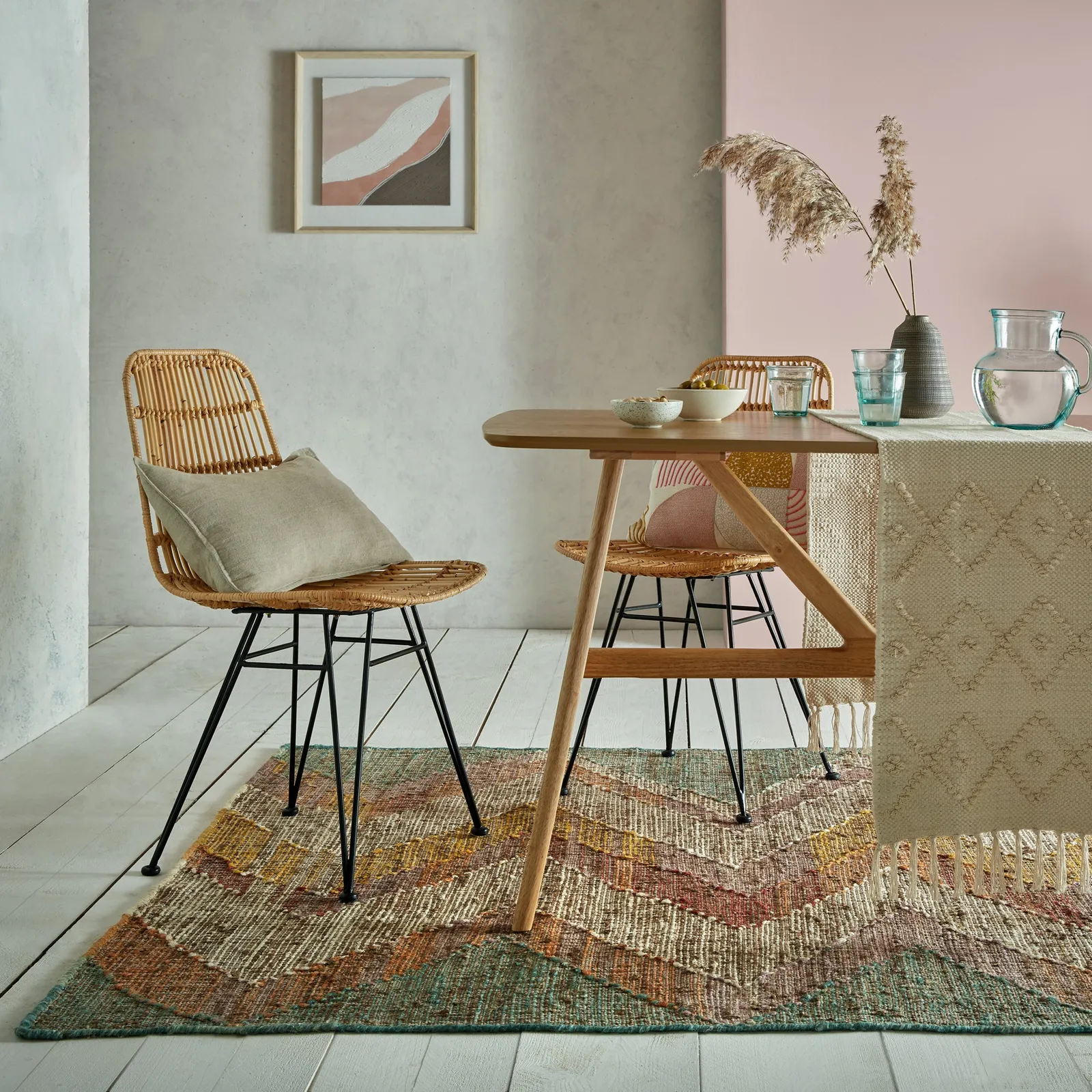 Raul Jute Flatweave Rug Green, Yellow and Pink