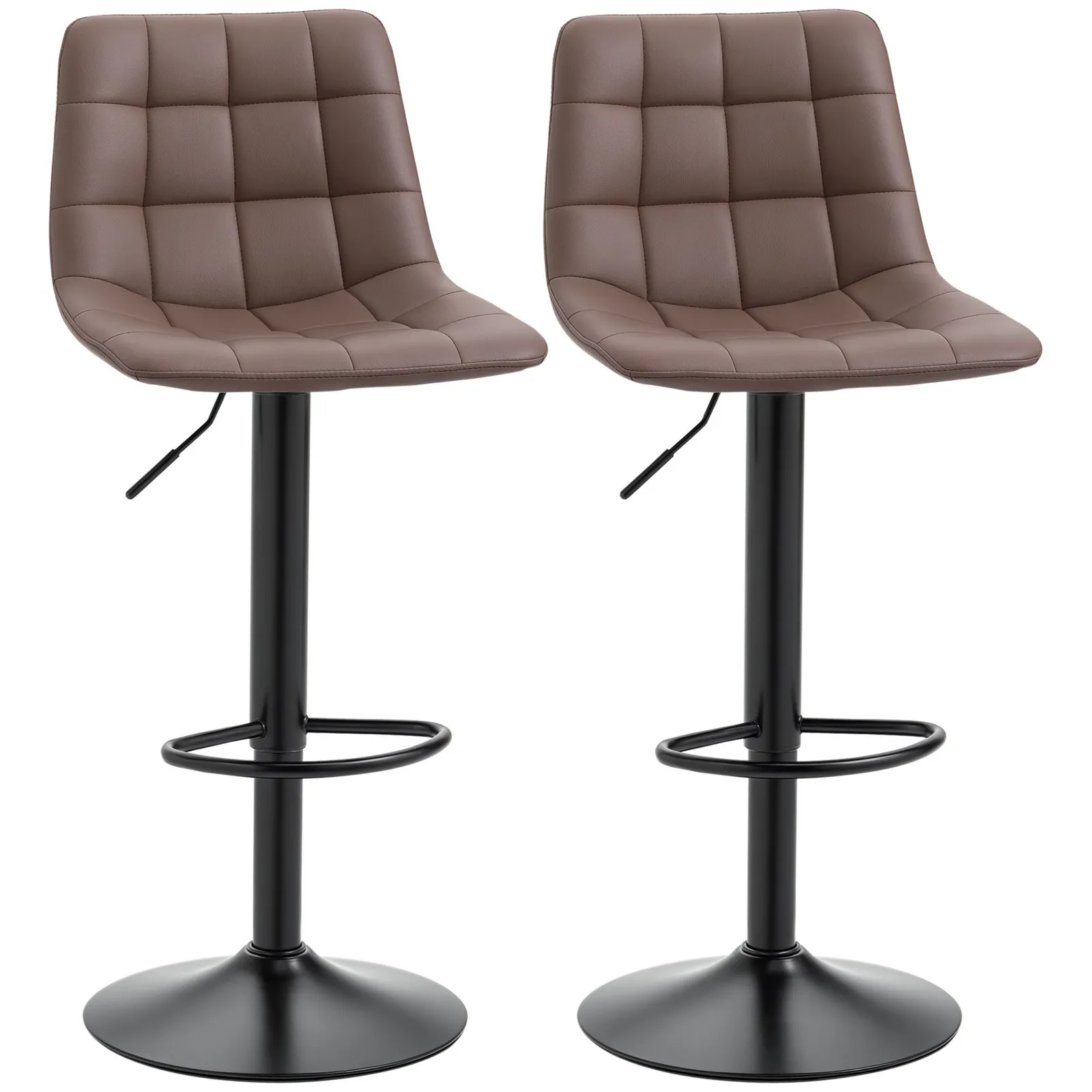 HOMCOM Stools Set of 2 Adjustable Breakfast Dining Stools for Home Kitchen in Brown 2
