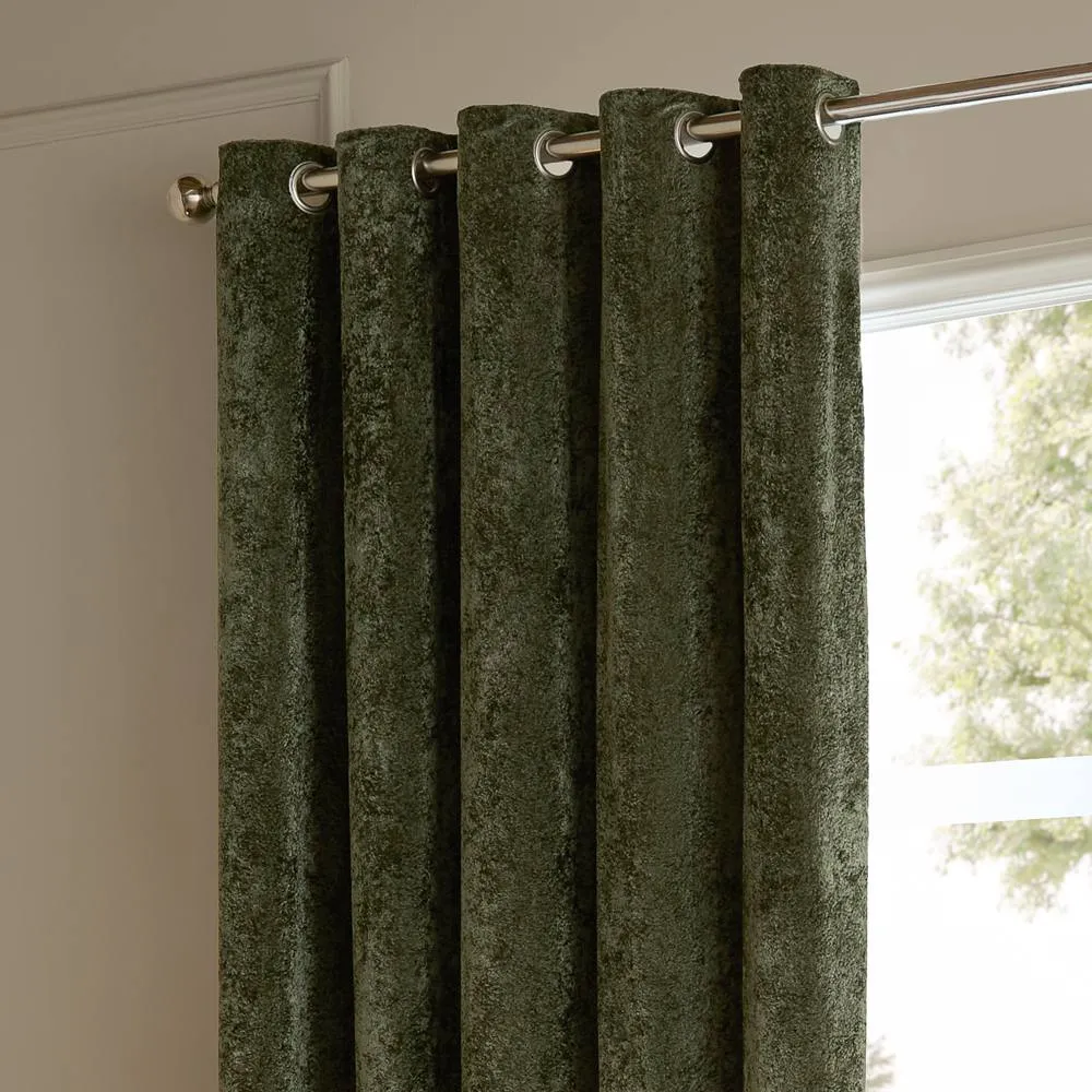 Paoletti Lustre Velvet Fully Lined Eyelet Curtain Pair in Green 3