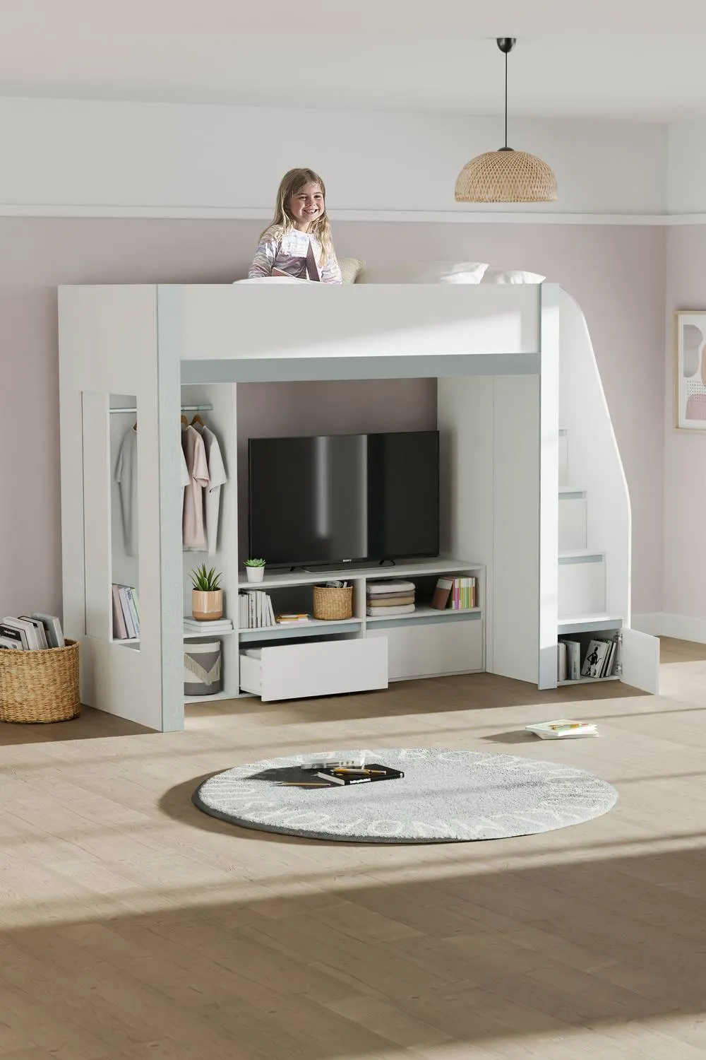 Julian Bowen Gaia Single White Highsleeper Loft TV Bed with Storage 2
