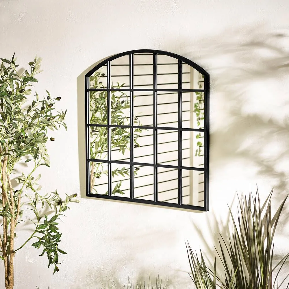 FurnitureboxUK Hinton Medium Arched Window 70x70cm Garden Mirror in Black
