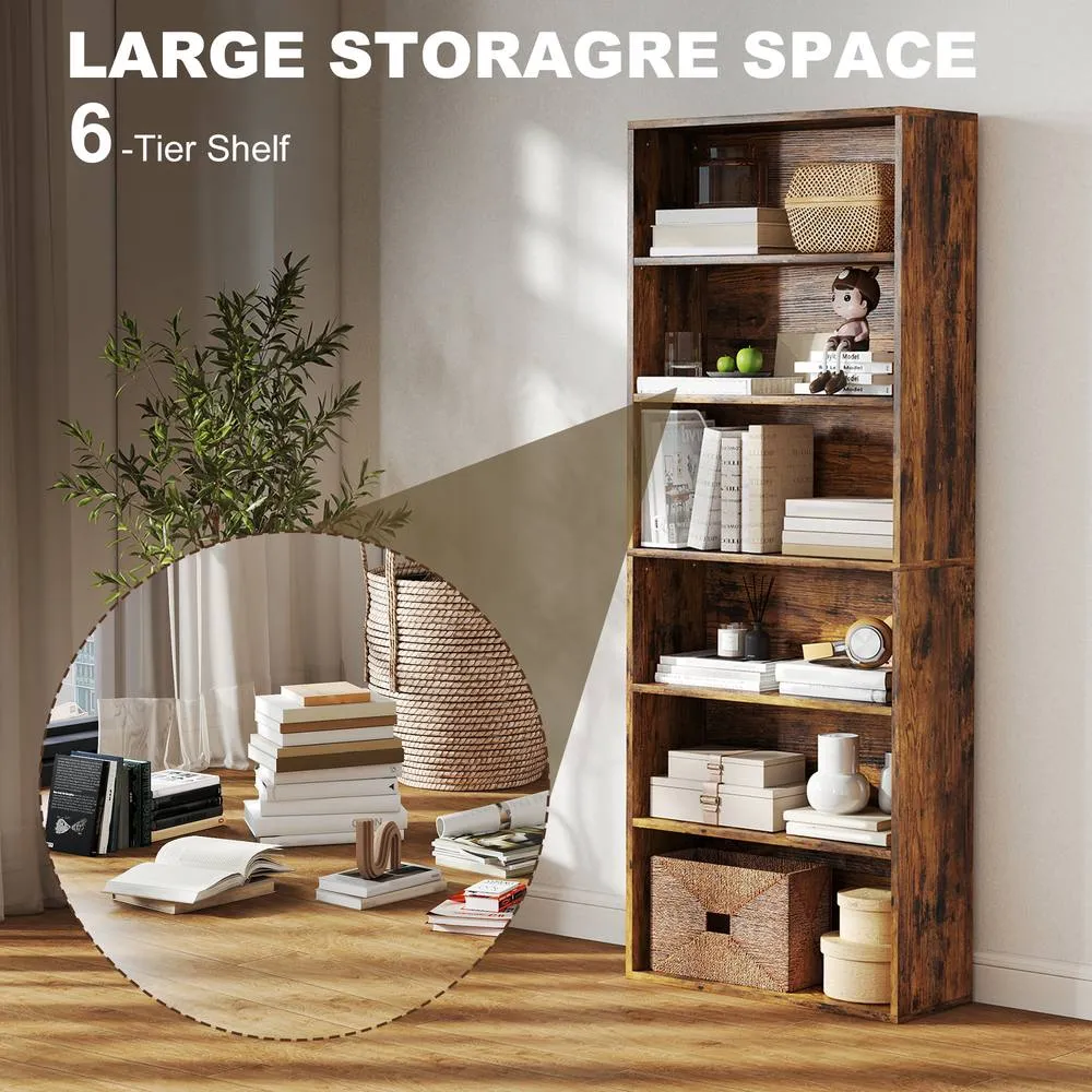 HOMCOM 6 Tier Bookshelf, Freestanding Bookcase with Adjustable Shelves, Brown 4