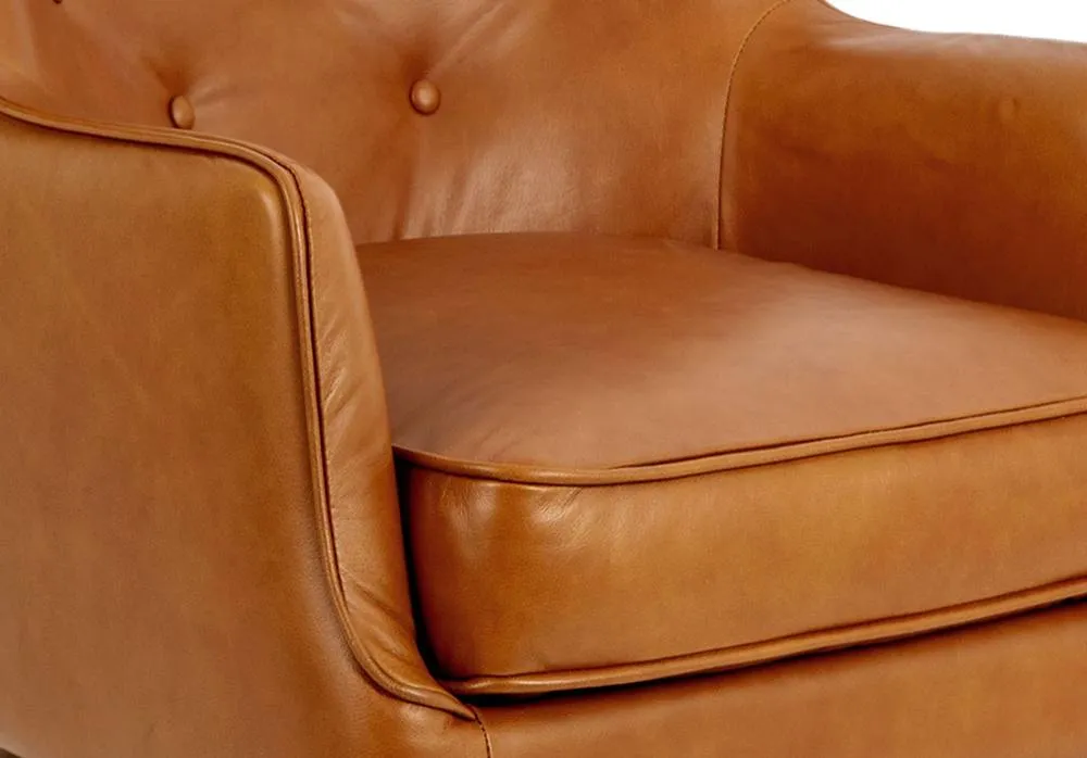 Angel Cerda Brown Chester Armchair, Split Cowhide Leather, Walnut 5