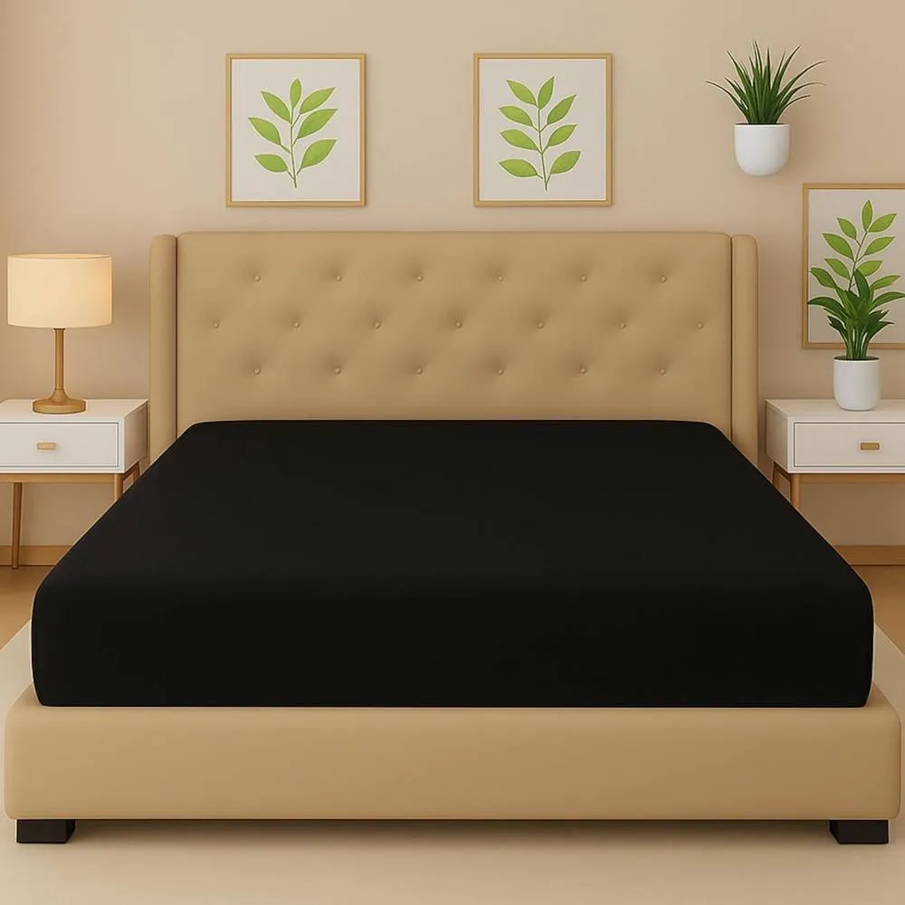 Homes-Linen Flannelette Fitted Sheet 100% Brushed Cotton 25cm Deep in Black