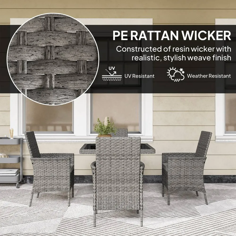 OUTSUNNY 4 Seater Rattan Garden Furniture Set with Cushion, Grey 6