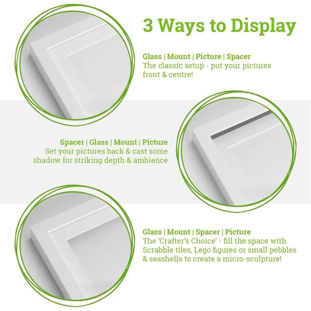 Nicola Spring 3D Box Photo Frames with 2" x 2" Mounts - 6" x 6" - Grey - Pack of 5 in White 3