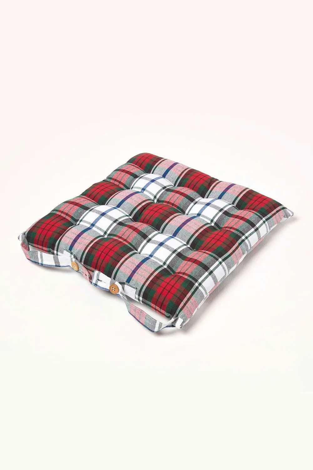 Homescapes Seat Pad Luxury Cotton Macduff Tartan Indoor Outdoor Garden Cushion, 40cm in Red 3