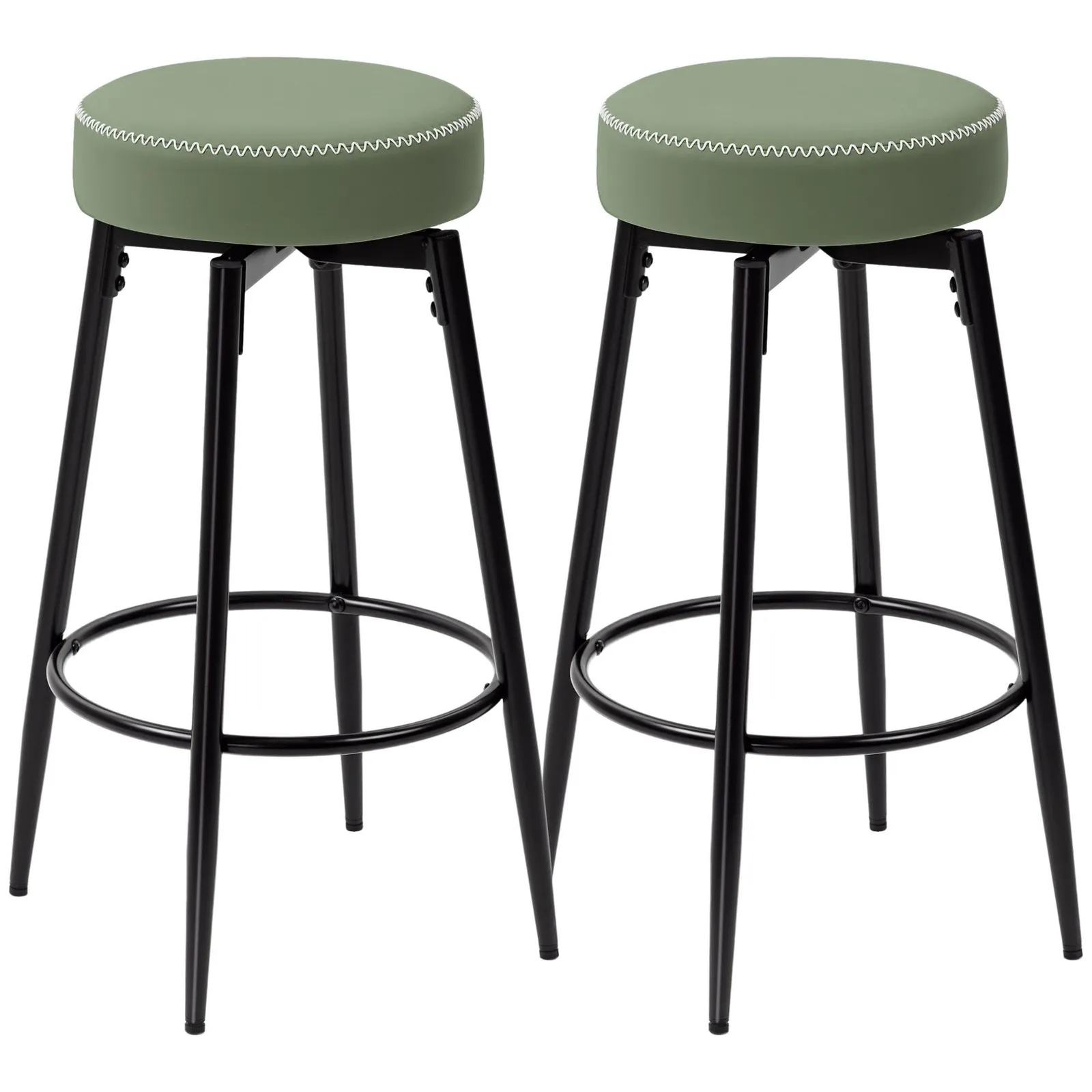 HOMCOM 360 Degree Swivel Bar Stools Set of 2, PU Leather Barstools with Footrest in Green 2