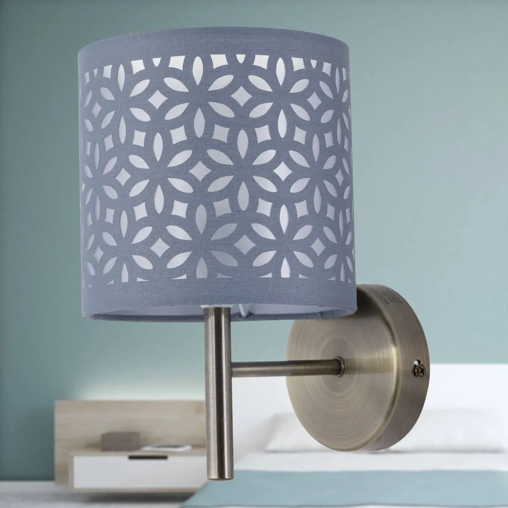 First Choice Lighting Brea - Antique Brass Wall Light with Grey Cut Out Shade in Gold 3