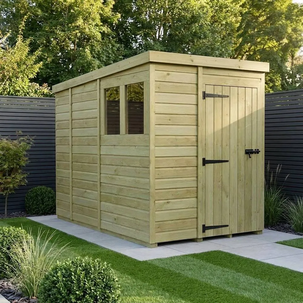 Buttercup Farm 5ft x 9ft Pent Garden Shed Single Door With Windows - Timber in Brown 2