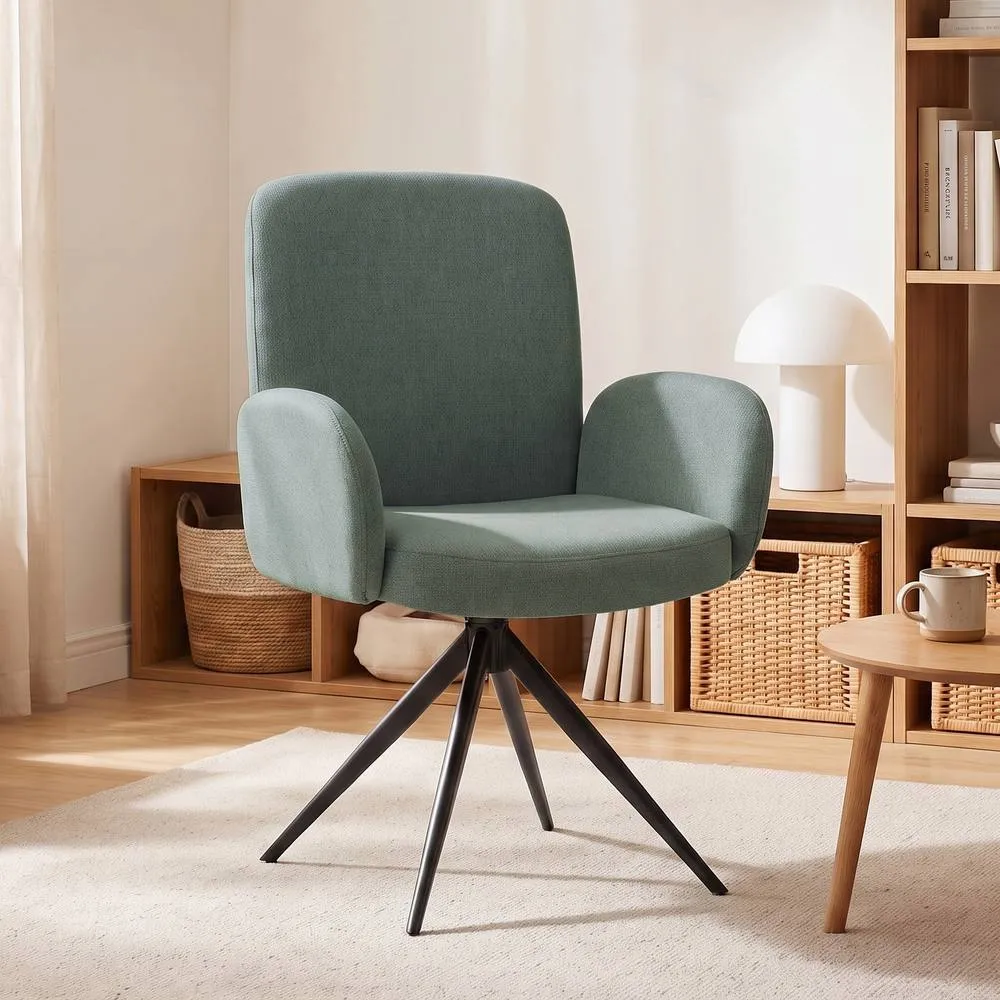 HOMCOM Swivel Accent Chair with Curved Backrest, Upholstered, Light Green 2
